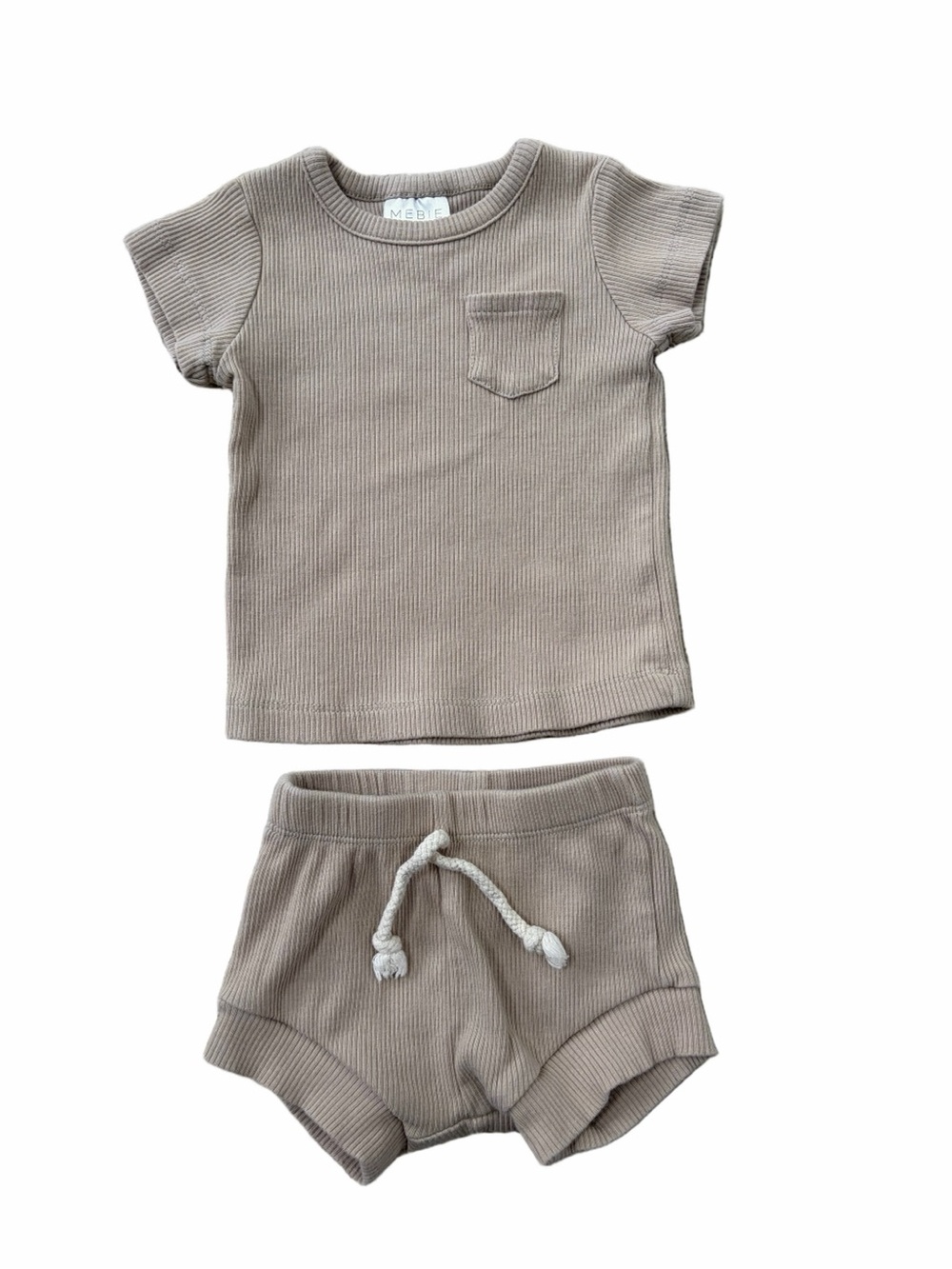 Mebie Baby Size 0-3 Months Ribbed Neutral Tee and Shorts Set in Tan Oatmeal